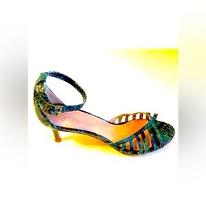 JOIE Caged Open-toe Pump Emerald Snake Embossed Leather 7 MSRP $300 NWOB